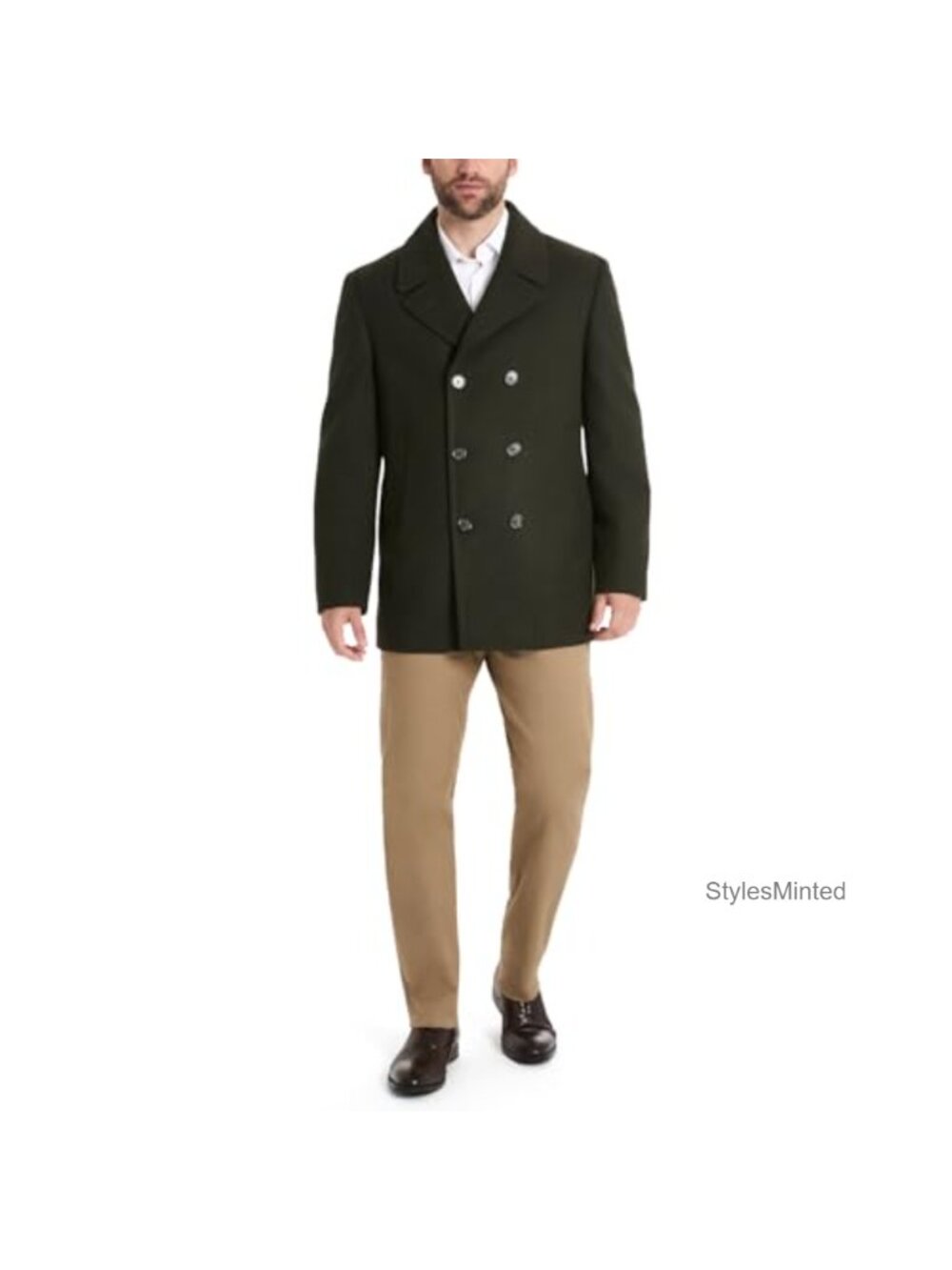 Classic Double Breasted Peacoat Wool Blend Button Winter Coat